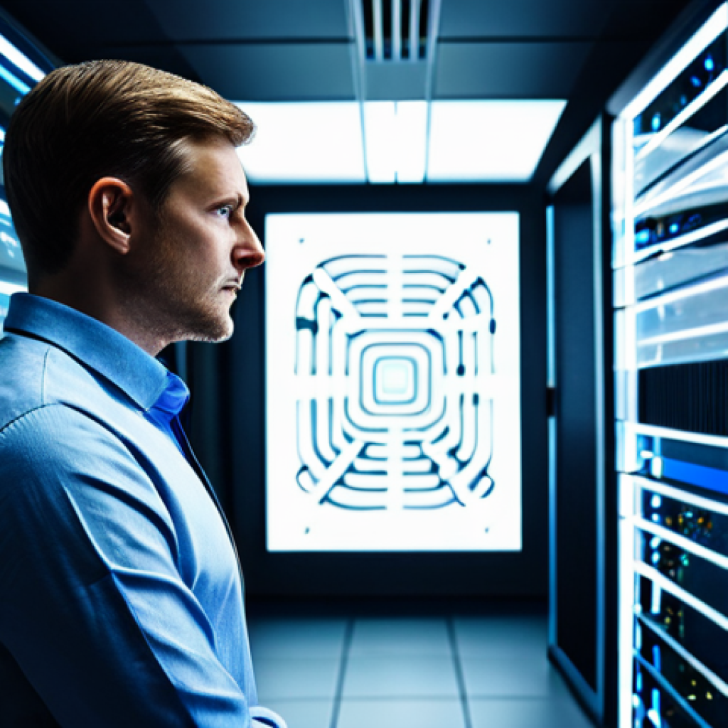 An experienced male data strategist, fully clothed in a modest, professional business casual outfit, stands thoughtfully in a sleek, modern server room. Abstract, glowing digital lines and interconnected nodes emanate from the servers, subtly forming a complex, maze-like visual around him, symbolizing the "Consumer Labyrinth." He is intently observing a large, transparent screen displaying intricate data visualizations and complex algorithms, demonstrating the power of data interpretation and precise targeting. The scene is illuminated by soft, ambient light, conveying a sense of intellectual depth and advanced technology. Perfect anatomy, correct proportions, natural pose, well-formed hands, proper finger count, natural body proportions, professional photography, high quality, safe for work, appropriate content, fully clothed, professional.