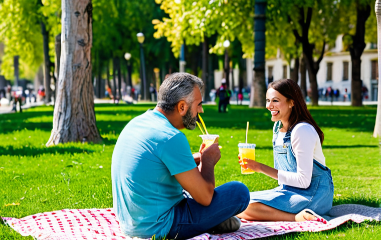 **
"A cheerful, fully clothed family enjoying a picnic in a sunny park in Madrid, Spain. The mother is wearing a modest sundress, the father in casual jeans and a t-shirt, and their child in playful overalls. They are sharing bocadillos and refreshing drinks. Lush green grass, colorful flowers, and the iconic architecture of Madrid in the background. Safe for work, appropriate content, fully clothed, family-friendly, perfect anatomy, natural pose, professional photograph, high quality."
**