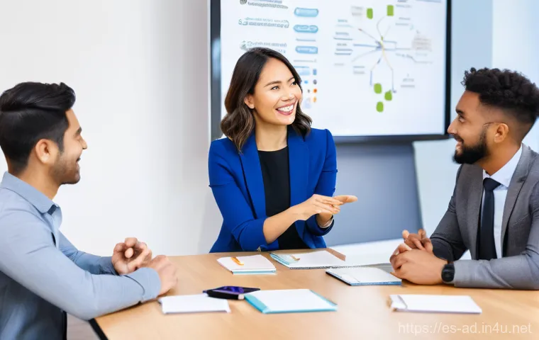 광고홍보사와 타겟 고객 정의 - **Audience Connection & Storytelling in a Collaborative Setting:**
    A vibrant, medium shot image ...