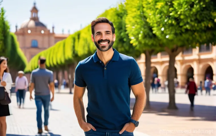 광고홍보사와 광고 리포트 작성 사례 - A charismatic Spanish male influencer, approximately 40 years old, with a genuine, friendly smile, d...