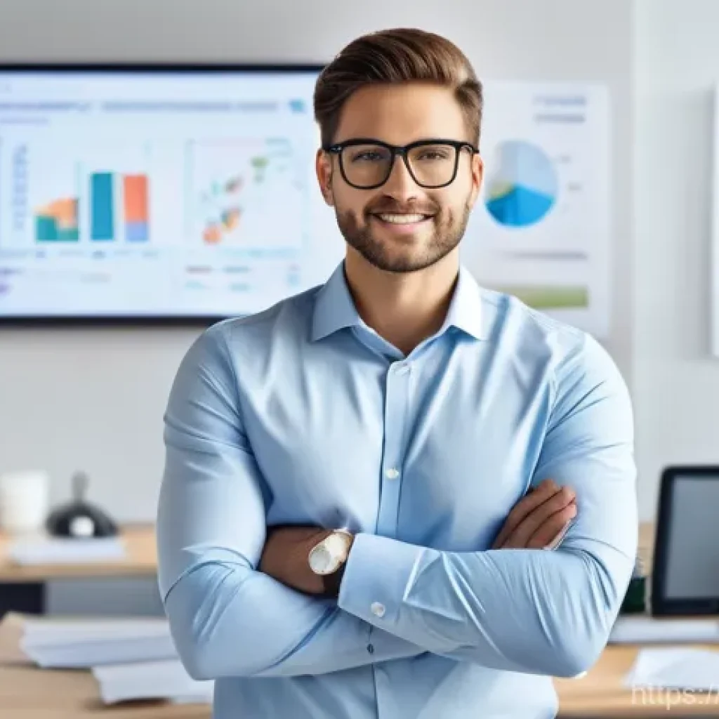 광고홍보사와 신규 광고주 발굴 - A professional, determined marketing executive, dressed in smart business casual attire, stands conf...