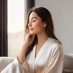 Home 8 광고홍보사와 소비자 행동 연구 - "A serene and elegant woman in her late 20s or early 30s is enjoying a peaceful morning moment. She ...