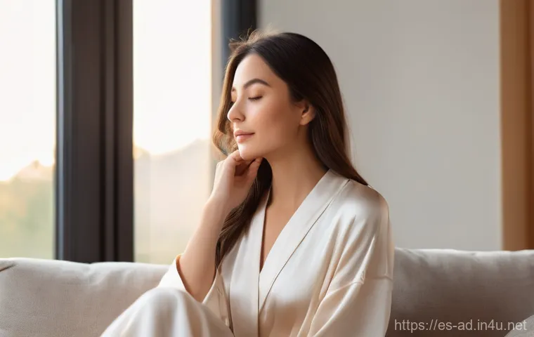 광고홍보사와 소비자 행동 연구 - "A serene and elegant woman in her late 20s or early 30s is enjoying a peaceful morning moment. She ...